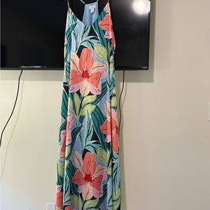 Nicole Miller Tropical Floral Maxi Dress in Blue, Green and Melon